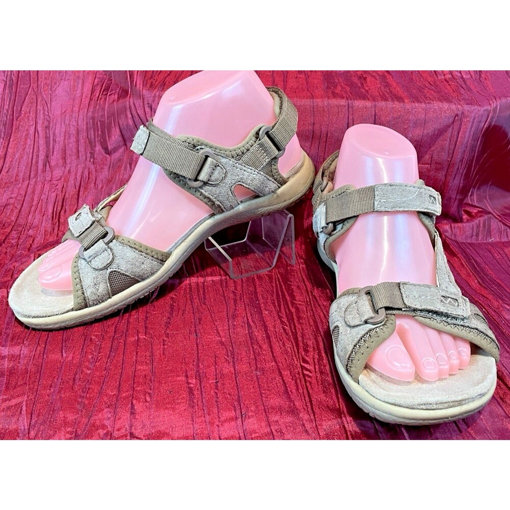 Womens Earth Spirit Tan Leather/Canvas Open Toe Surf Sandals sz 7.5